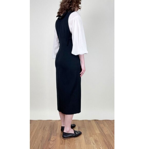 Vintage Pinafore Midi Dress Whimsigoth Dark Academia Fall Winter Preppy 80s 90s - Picture 3 of 11